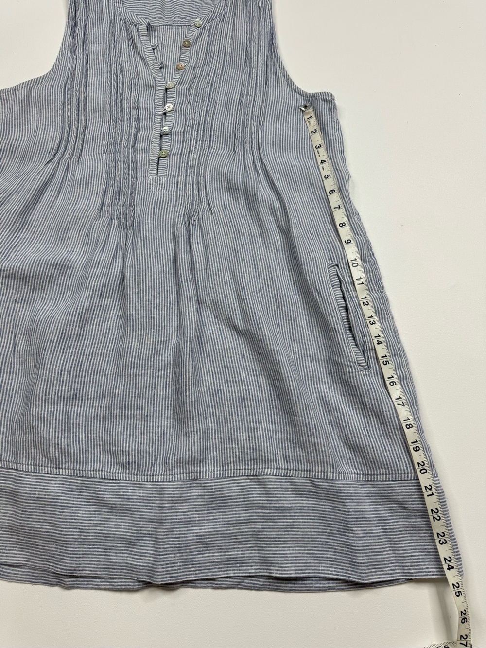 Faherty Isha 100% Linen Pintuck Shift Dress With Pockets Womens Medium - Picture 8 of 13